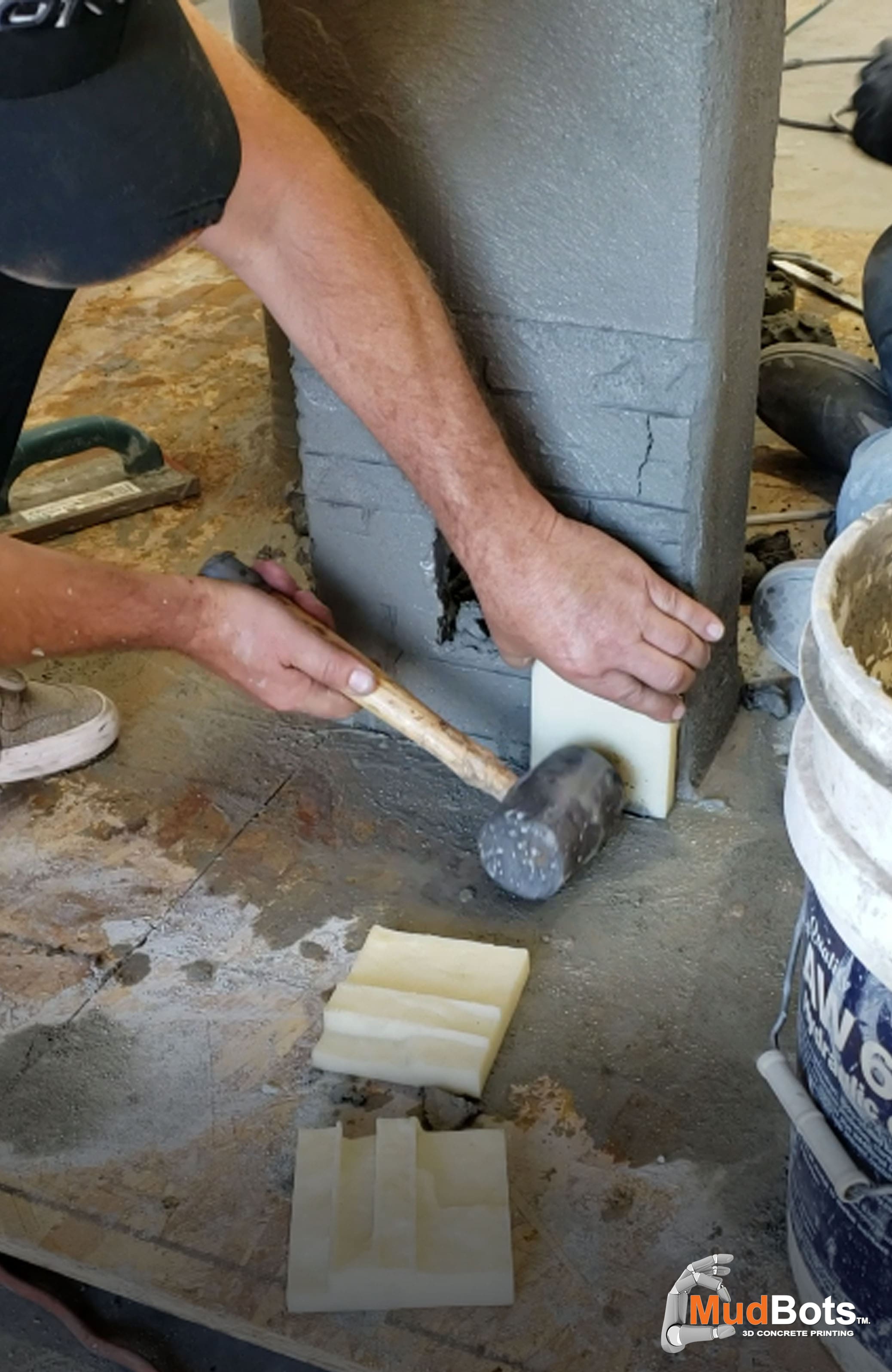 Every week we are asked to perform testing from some of the largest companies in construction. Here we are testing different stamping forms to determine the mix that is necessary to enable the tamping required to transfer the form design to the wall. There are hundreds of different mix formulas. The key is understanding the properties of base mixes and the myriad of additives that will provide engineers with the results their after. 